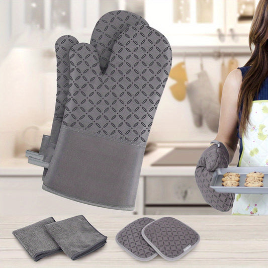 Silicone Oven Mitts and Pot Holder Set