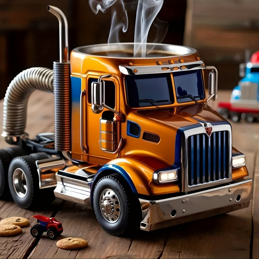 Handcrafted Semi-Truck Shaped Coffee Mug - Durable Resin Reusable Cup With Detailed Design, Multi-Color Options - Perfect Gift For Truck Drivers, Dad, Coffee-Loving Truckers - Hand Wash Only, Coffee Cup, Sturdy Construction