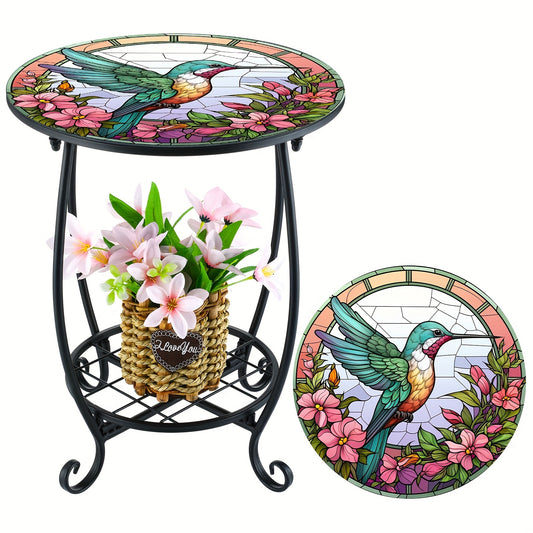 Mosaic Accent Table with Stained-Glass Style Top & Black Frame