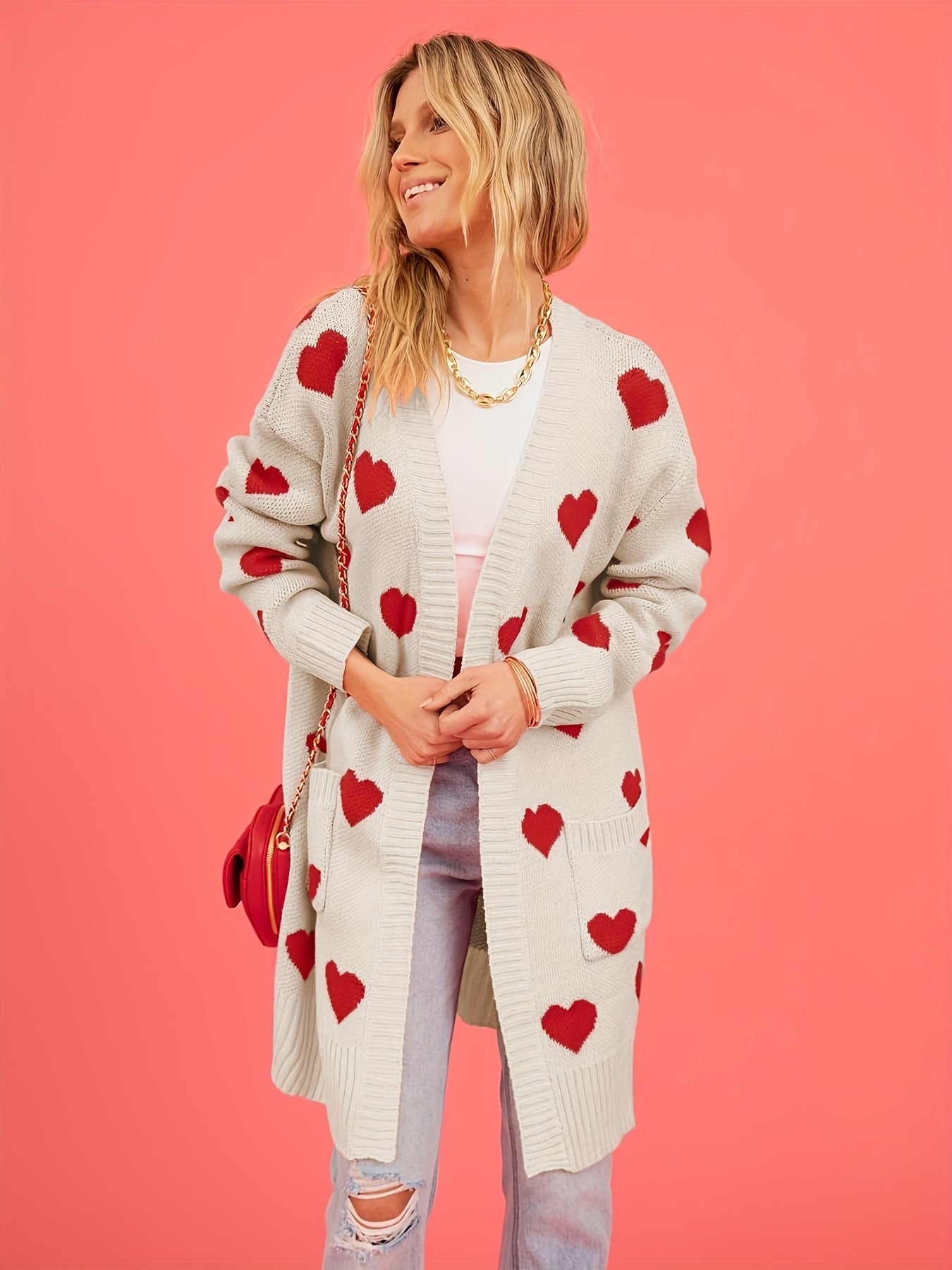 Women's Elegant Heart Jacquard Cardigan