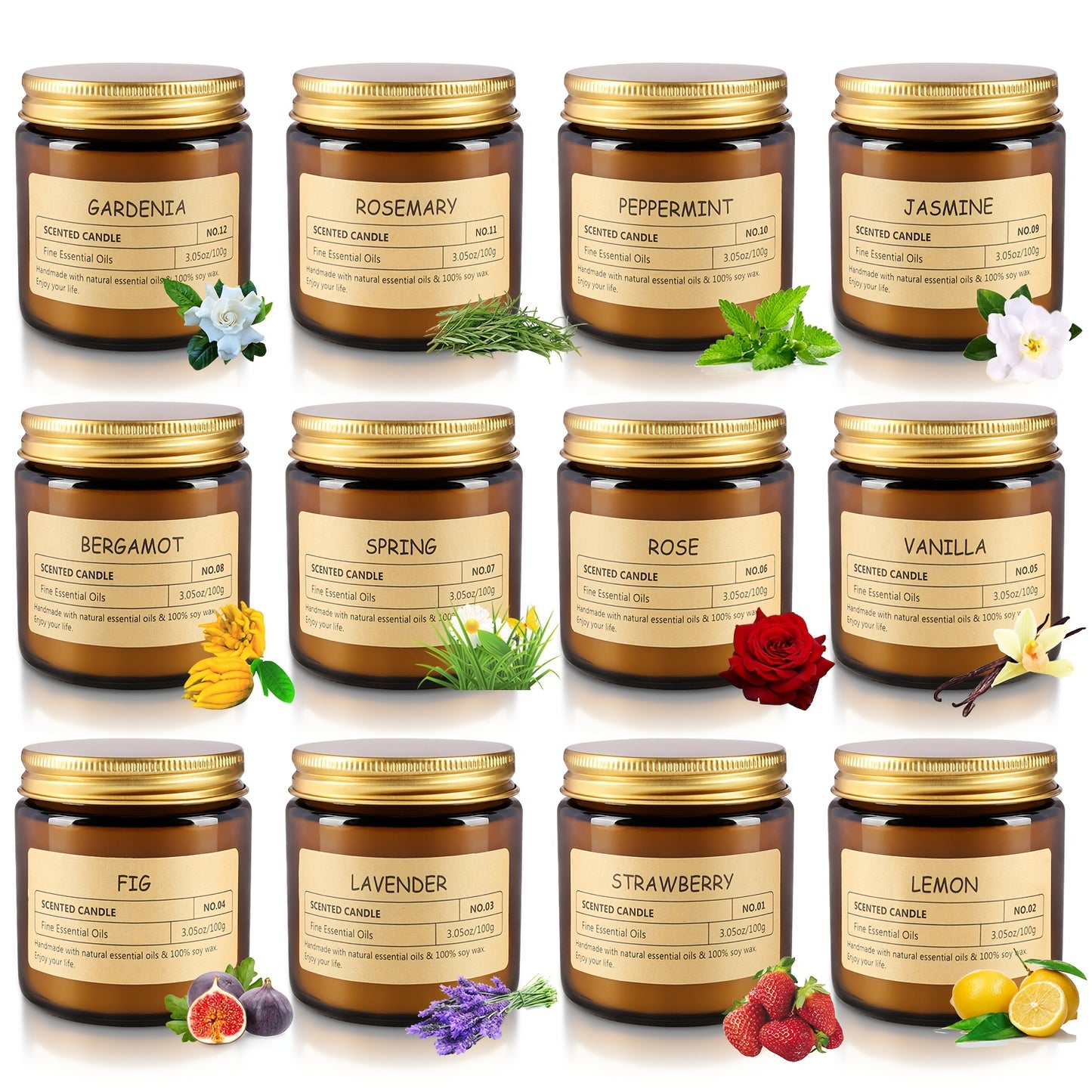 12 Pack - 3.5 Oz Scented Candles - Soy Wax With Essential Oils
