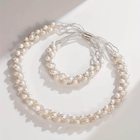 Freshwater Cultured Pearl Necklace Bracelet Set