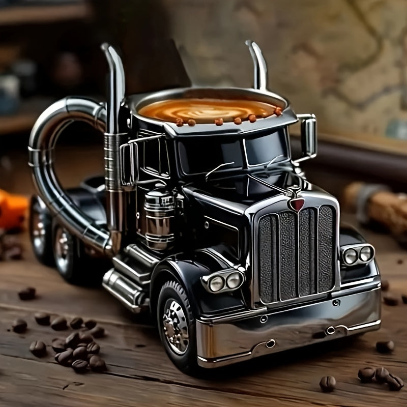 Handcrafted Semi-Truck Shaped Coffee Mug - Durable Resin Reusable Cup With Detailed Design, Multi-Color Options - Perfect Gift For Truck Drivers, Dad, Coffee-Loving Truckers - Hand Wash Only, Coffee Cup, Sturdy Construction
