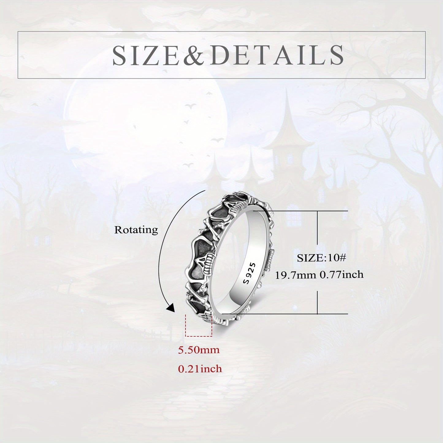 Sterling Silver Skull Spinner Ring
