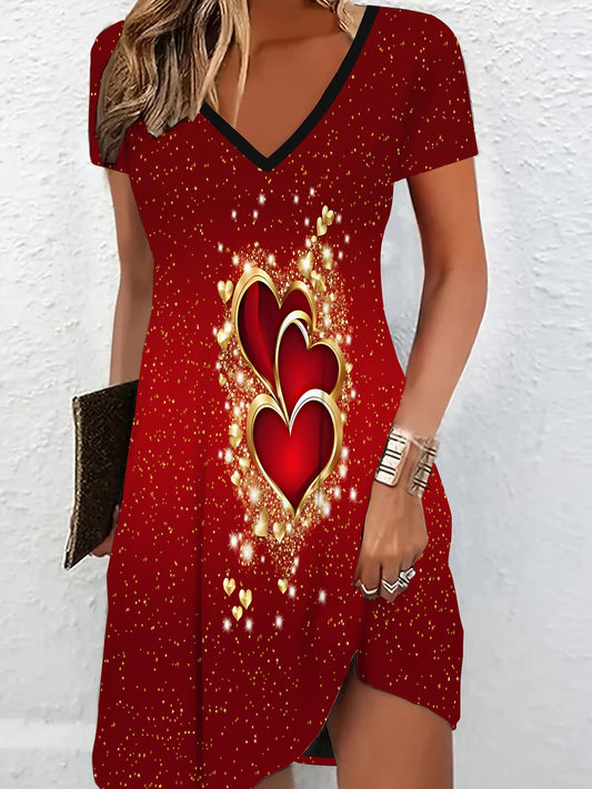 V-neck Short-Sleeved Valentine's Day Dress